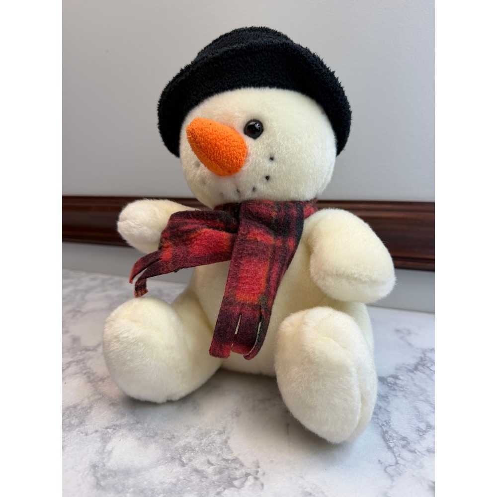 Build a Bear Holiday Pals Snowman Plush Black Top Hat Red Plaid Scarf 8.5 Inch - Picture 10 of 12